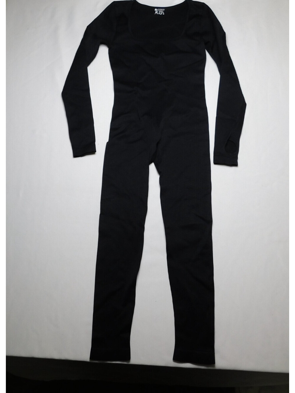 OQQ Women’s Size S Black Ribbed Long Sleeve Jumpsuit Seamless Square Neck